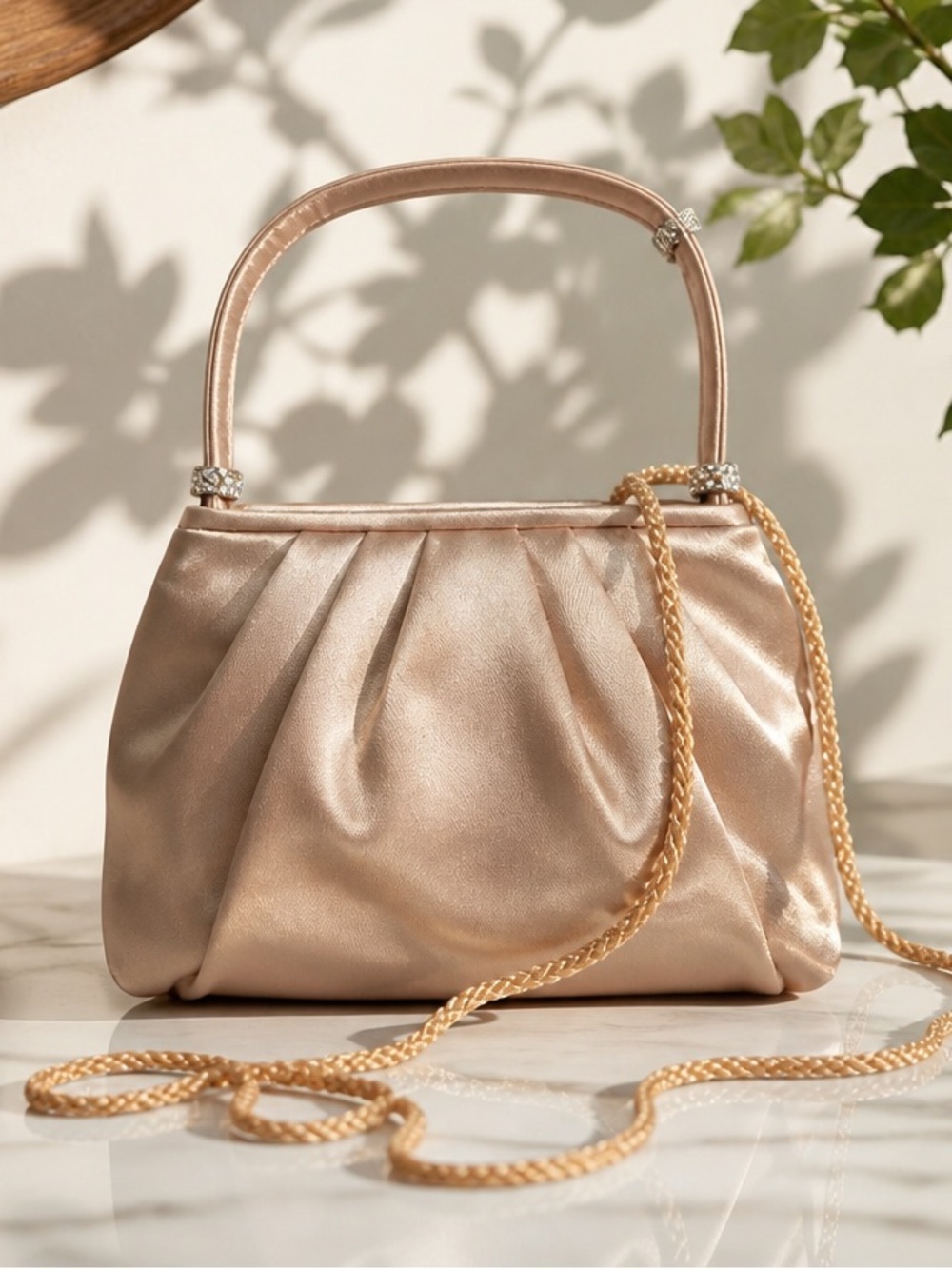 Chic Satin Evening Handbag in Rose Gold